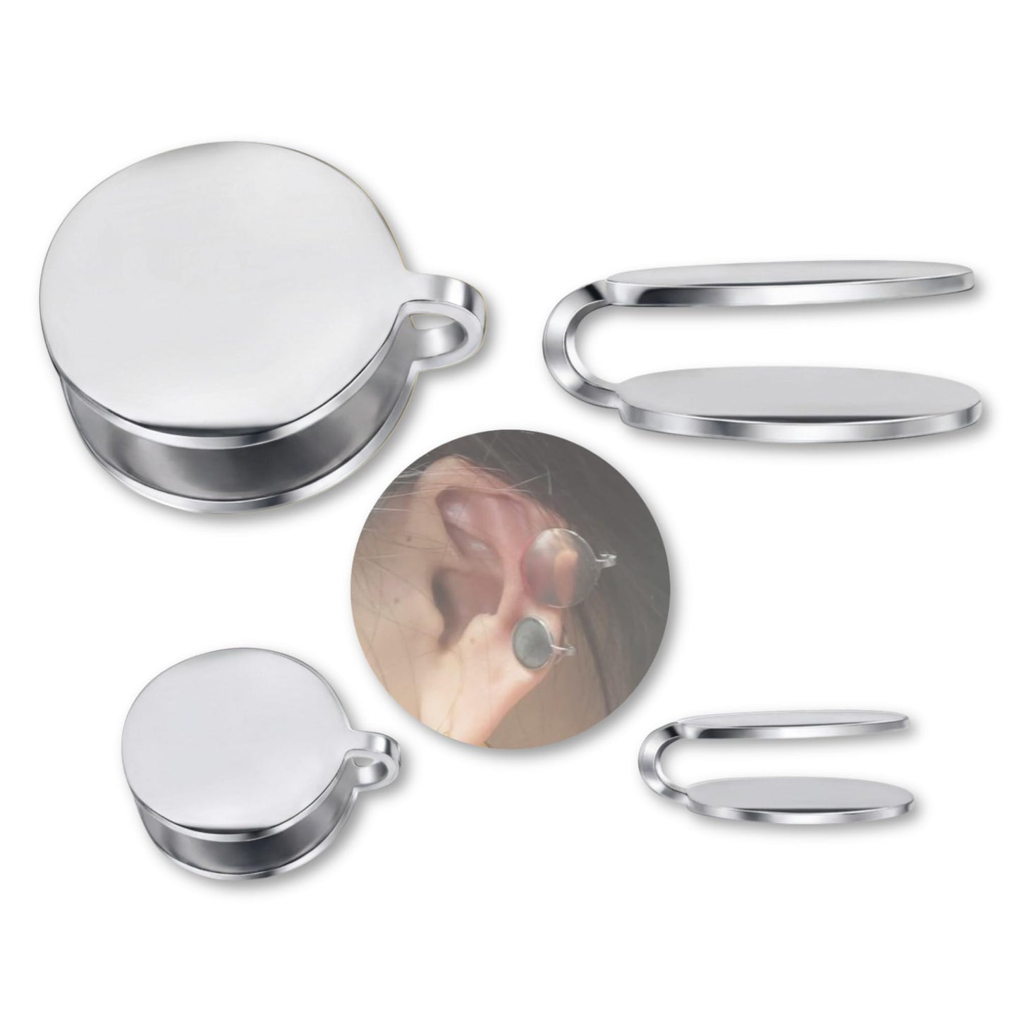 15mm & 10mm Keloid Pressure Earring Set for Women and Men | Clip on Compression Earrings for Swelling (Silver)