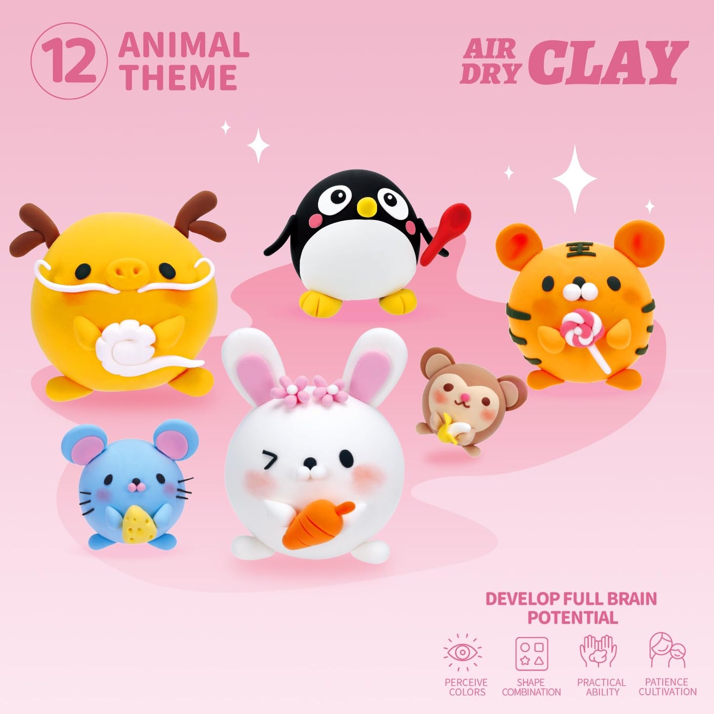 LOUFOR Air Dry Clay Kits - Modeling Clay for Kids, Ultra Light & Soft, Safe & Non-Toxic, 12 Boxes DIY Model Magic Clay with Sculpting Tools & Tutorials, Creatible Art Crafts Toys Gifts Boys Girls