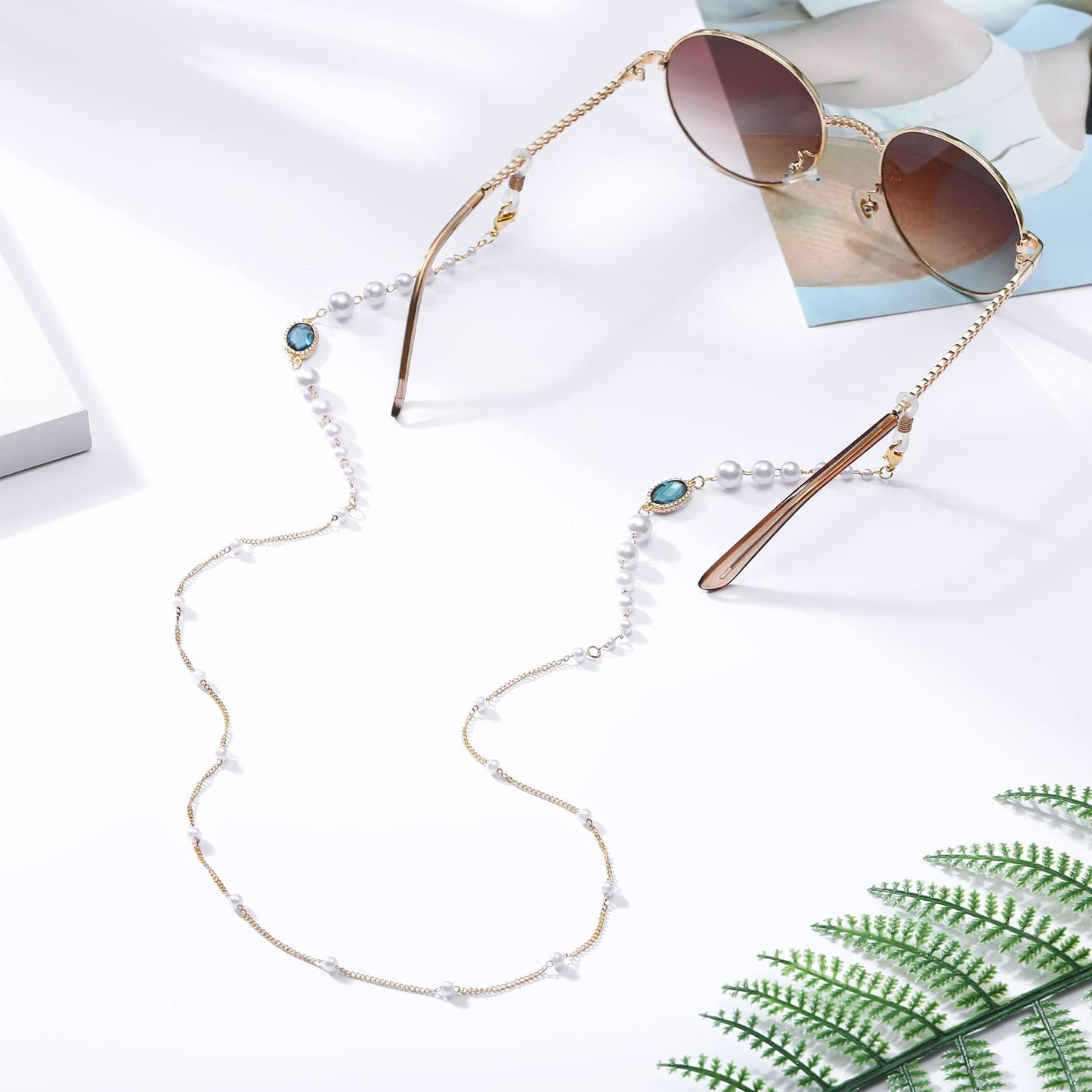 humlbird Glasses Chain Mask Lanyard Eyeglasses Chain Healing Crystal Beaded Sunglasses Chains with Pearl for Women
