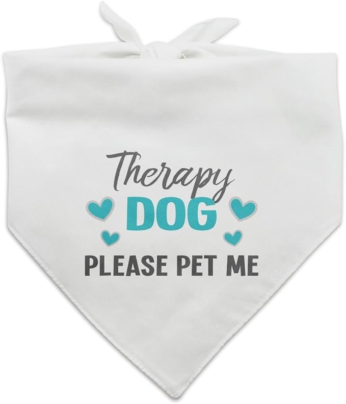 Therapy Dog Please Pet Me with Hearts Dog Pet Bandana - White