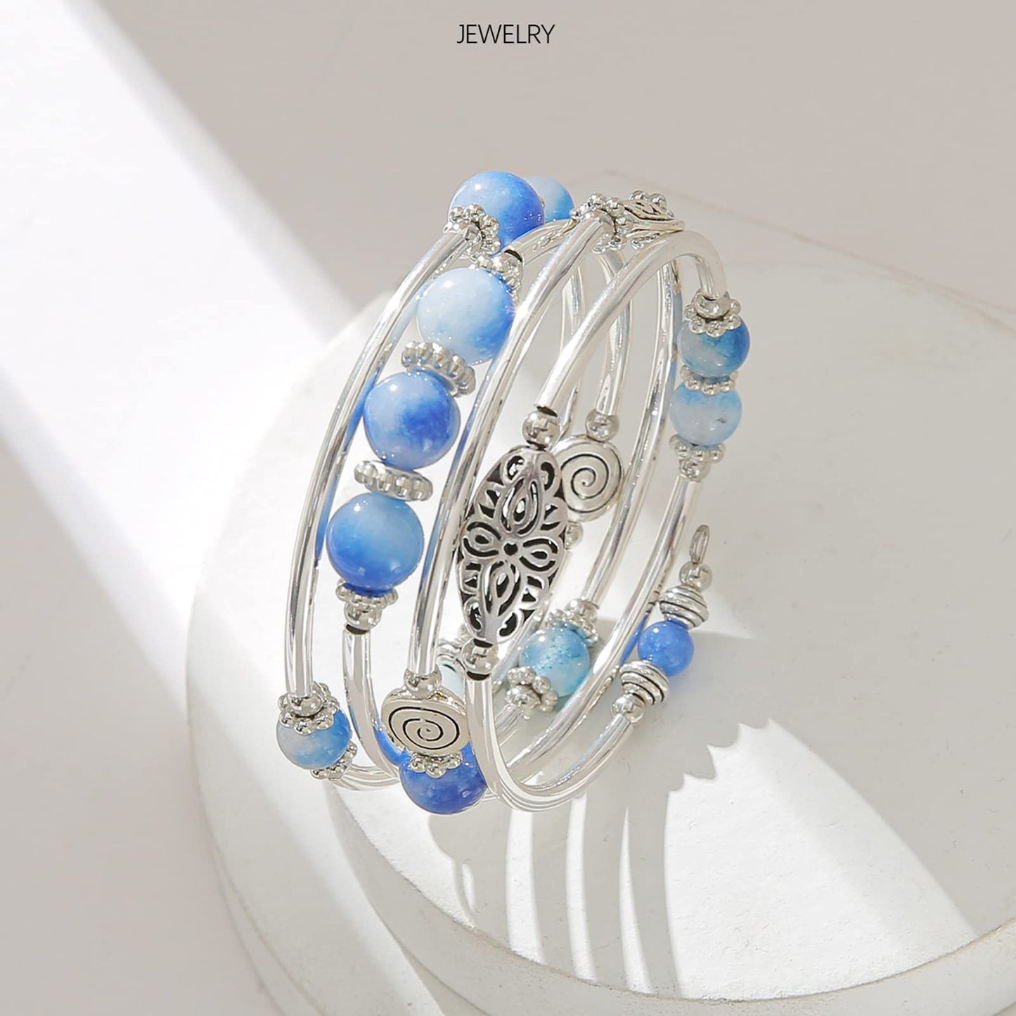 FULU AUTUMN Stackable Beaded Bracelets for Women Boho Wrap Silver Bracelet Layered Fashion Jewelry Gifts for Her(17-Sapphire)