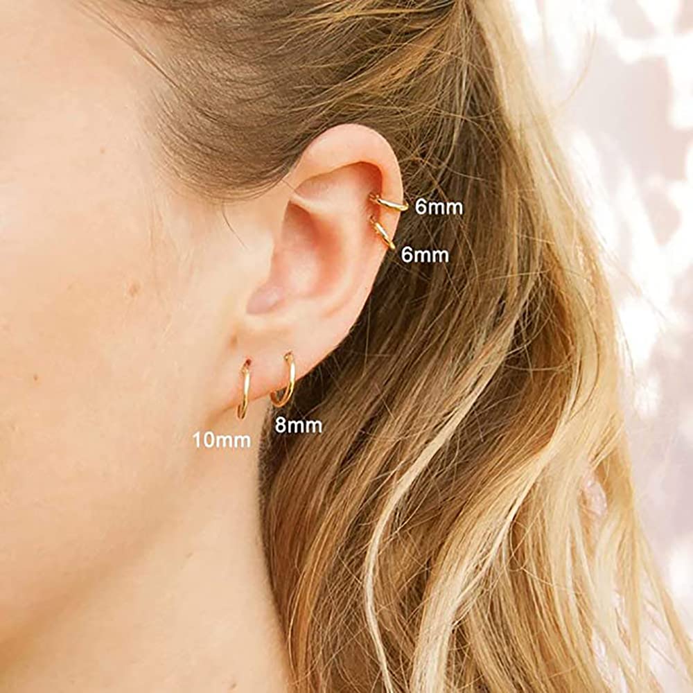 316L Surgical Stainless Steel Huggie Hoop Earrings 6mm 8mm 10mm 12mm Black Hypoallergenic Earrings Hoop Cartilage Helix Lobes Hinged Sleeper Hoop Earrings For Men Women
