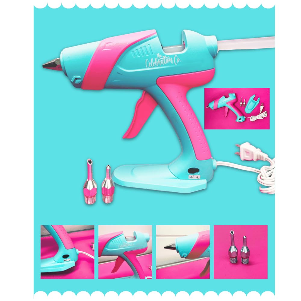 Dual Temperature Hot Glue Gun, 60W, 3 Nozzles, Teal & Hot Pink