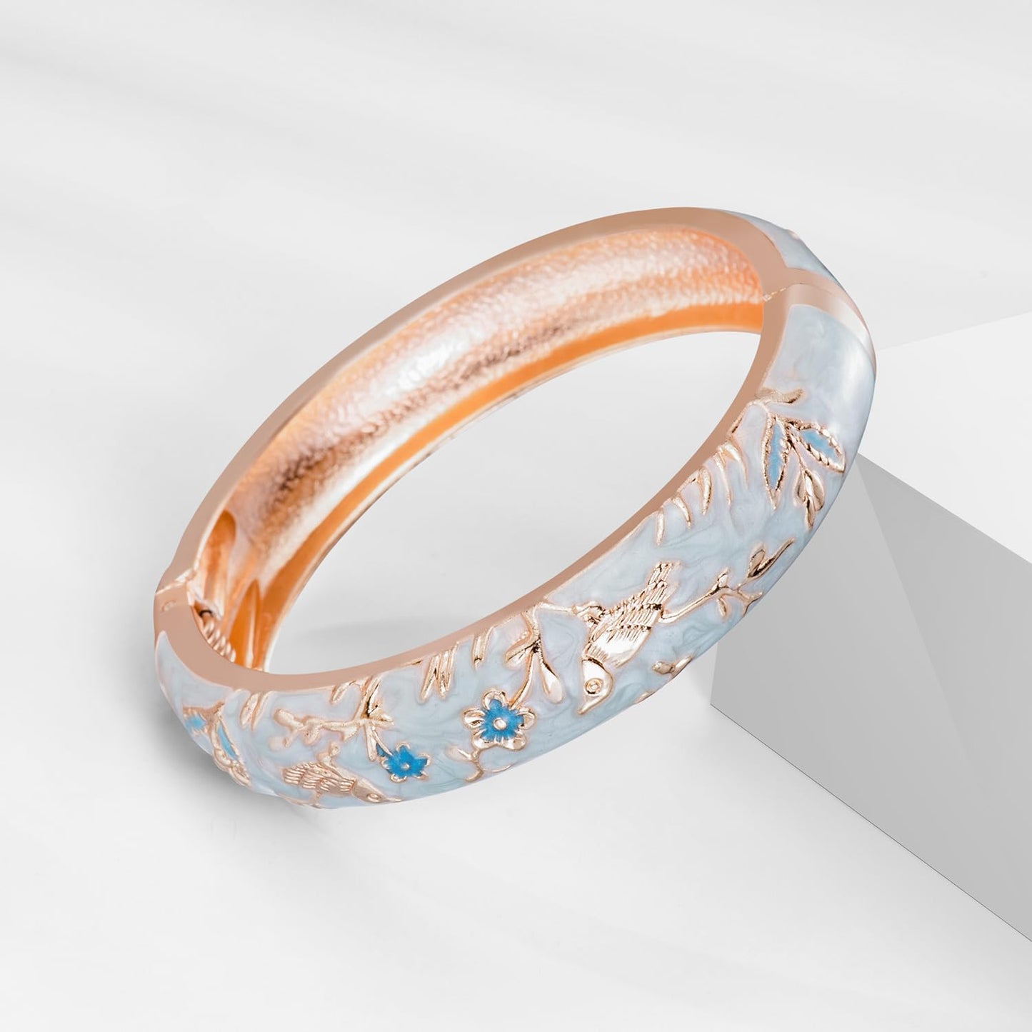 UJOY Colors Handcraft Jewelry Cloisonne Bracelet Enamel Bird Spring Hinged Womens Bangles Gifts Box 55C49-55A82 Light Blue