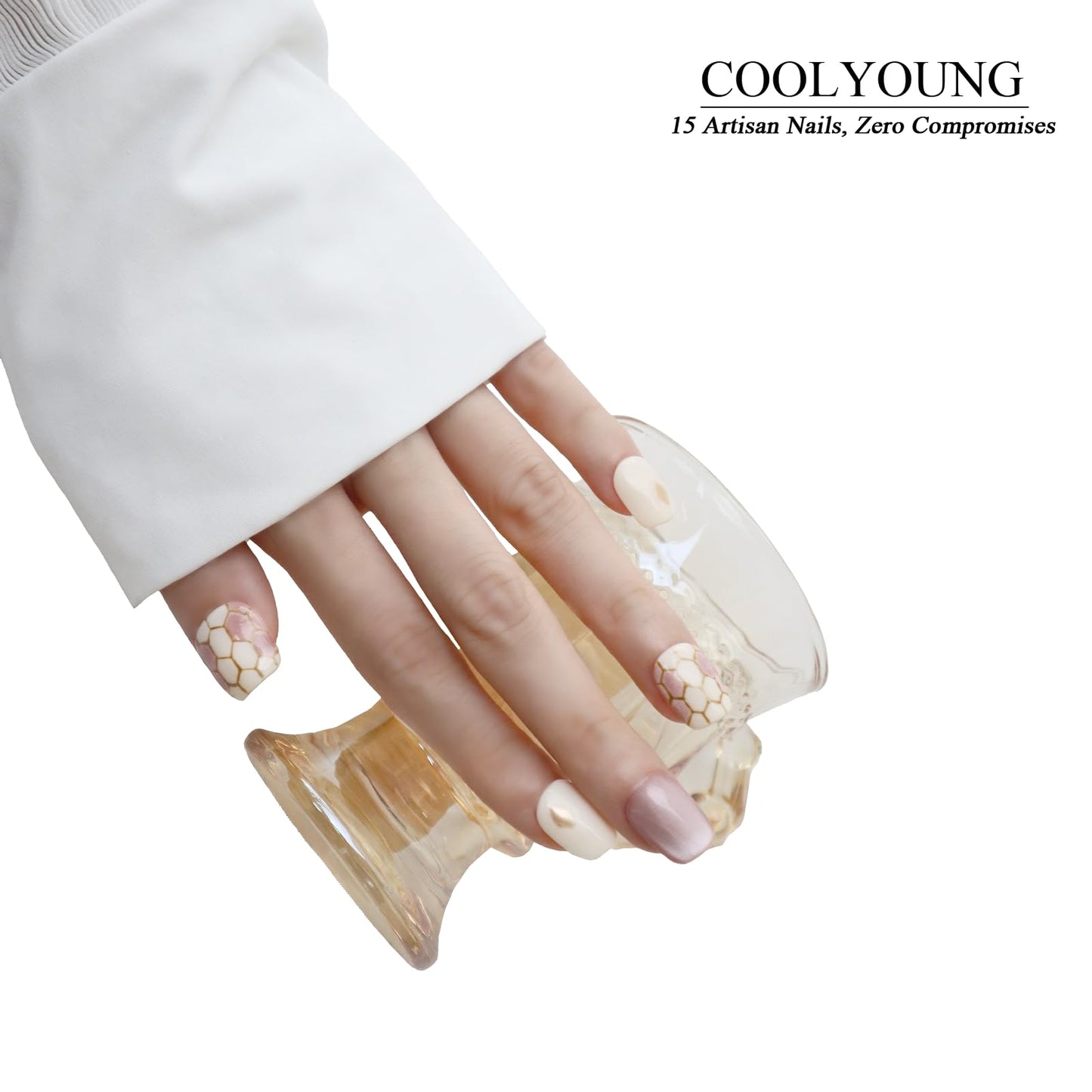 Press On Nails Thick Acrylic Short Nails Handmade Press On Nails Short Square 3D Pink Cat Eye Nails Gifts For Women COOLYOUNG 15 PCS, Size M