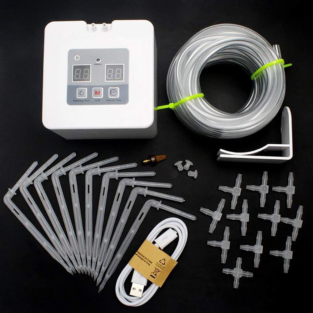 TopHomer Automatic Irrigation System Indoor Plants Automatic Watering System LCD Display Auto Water Timer Supported 10-15 Pots for Pot Plants, Hanging Basket, Flower Beds