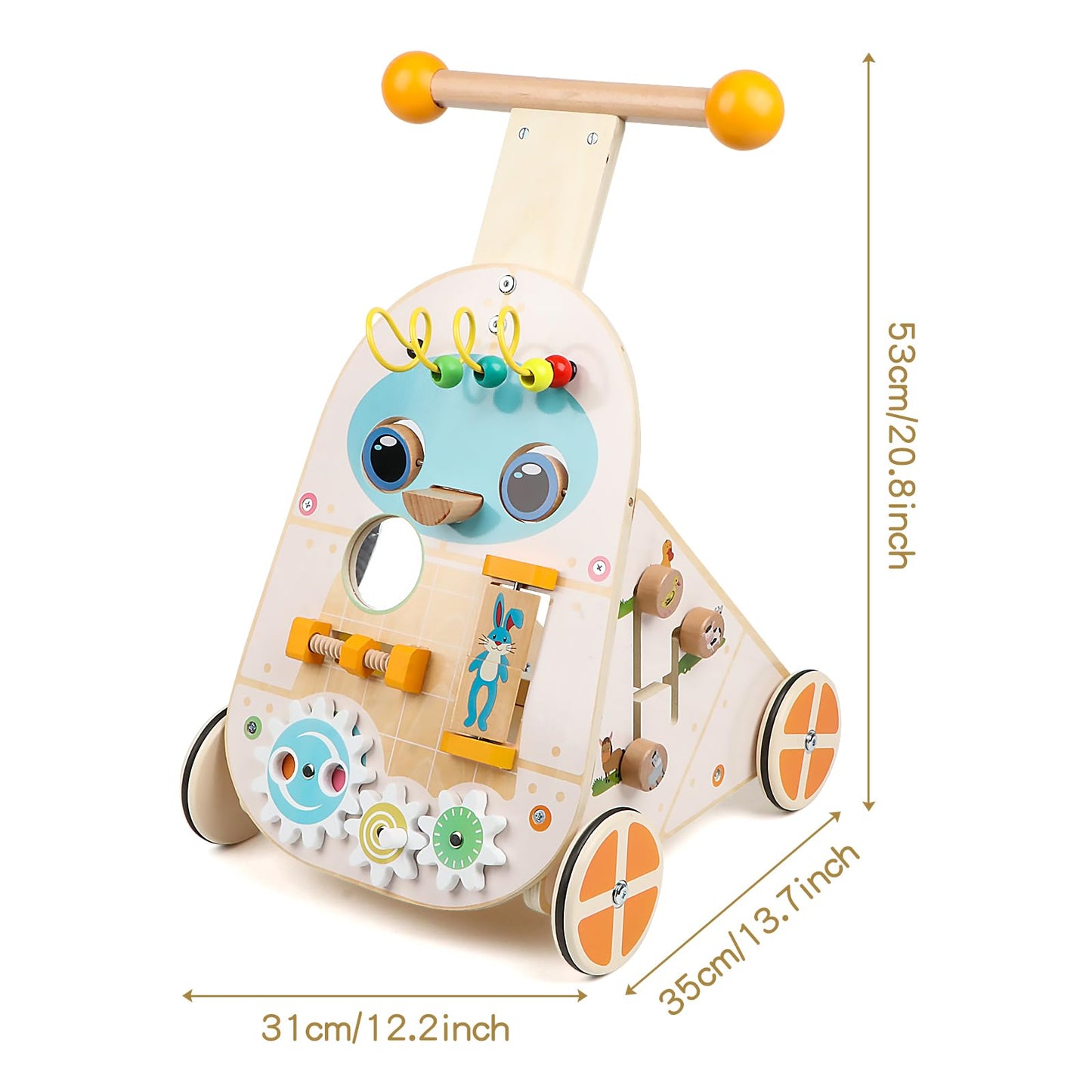 Canuan Wooden Baby Walker, Adjustable Speed Push and Pull Learning Activity Walker, Toddler Push Walker Activity Center Toys with 7 Educational Activities for Boys Girls 1 2 3 Year Old