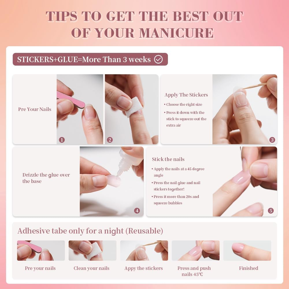 3D Flower Press On Nails Almond Shape – Medium Length Nude Pink Acrylic Fake Nails with Gold Beads & White Tips, 24PCS Glossy Stick On Nails with Tools, Reusable Elegant False Nails for Women