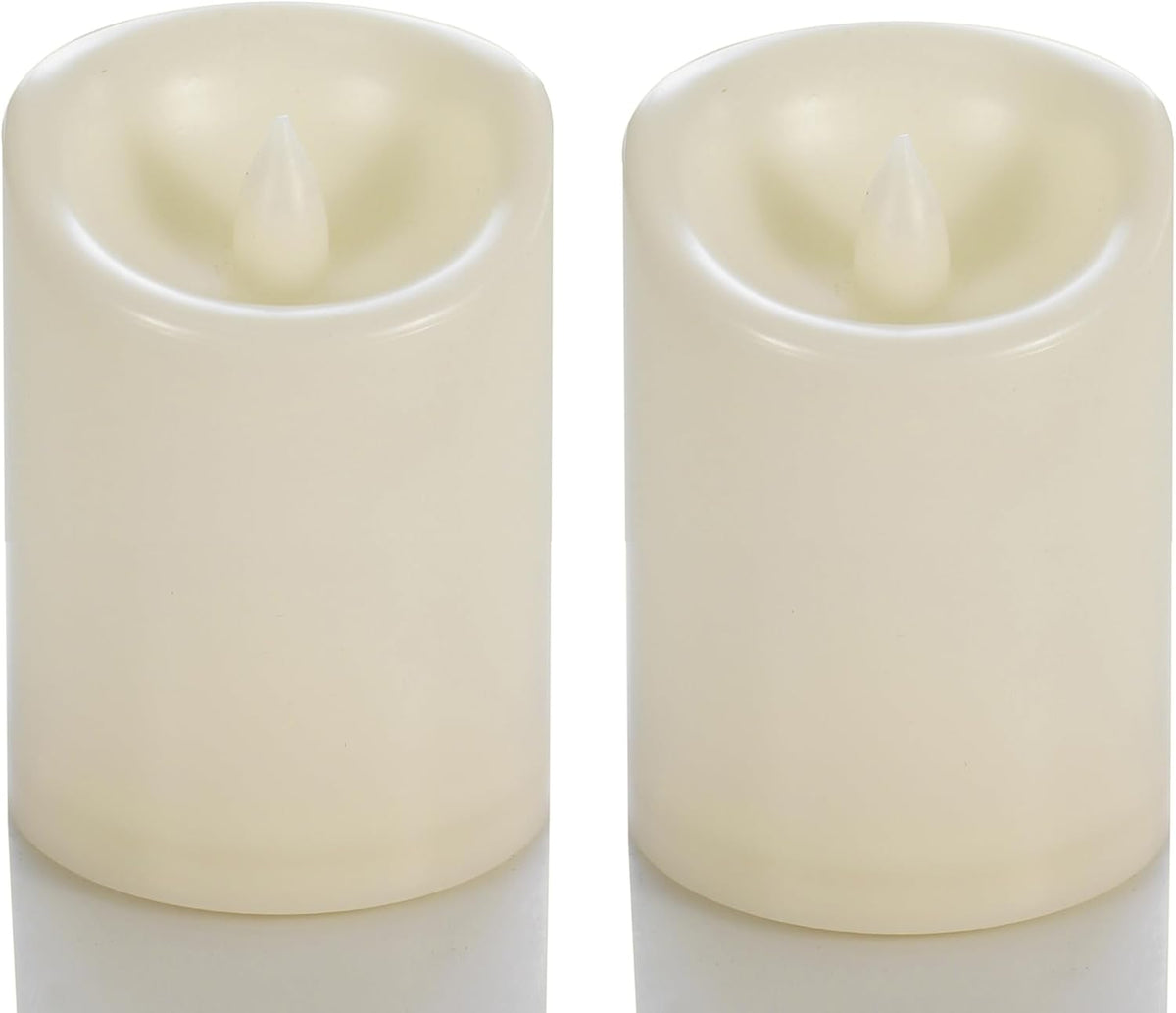 CANDLE CHOICE Waterproof Outdoor Battery Operated Flameless Candles with Timer Flickering Plastic Resin Electric LED Pillar Lights for Lantern Patio Garden Wedding Party Decorations 3x4 Inches 2 Pack