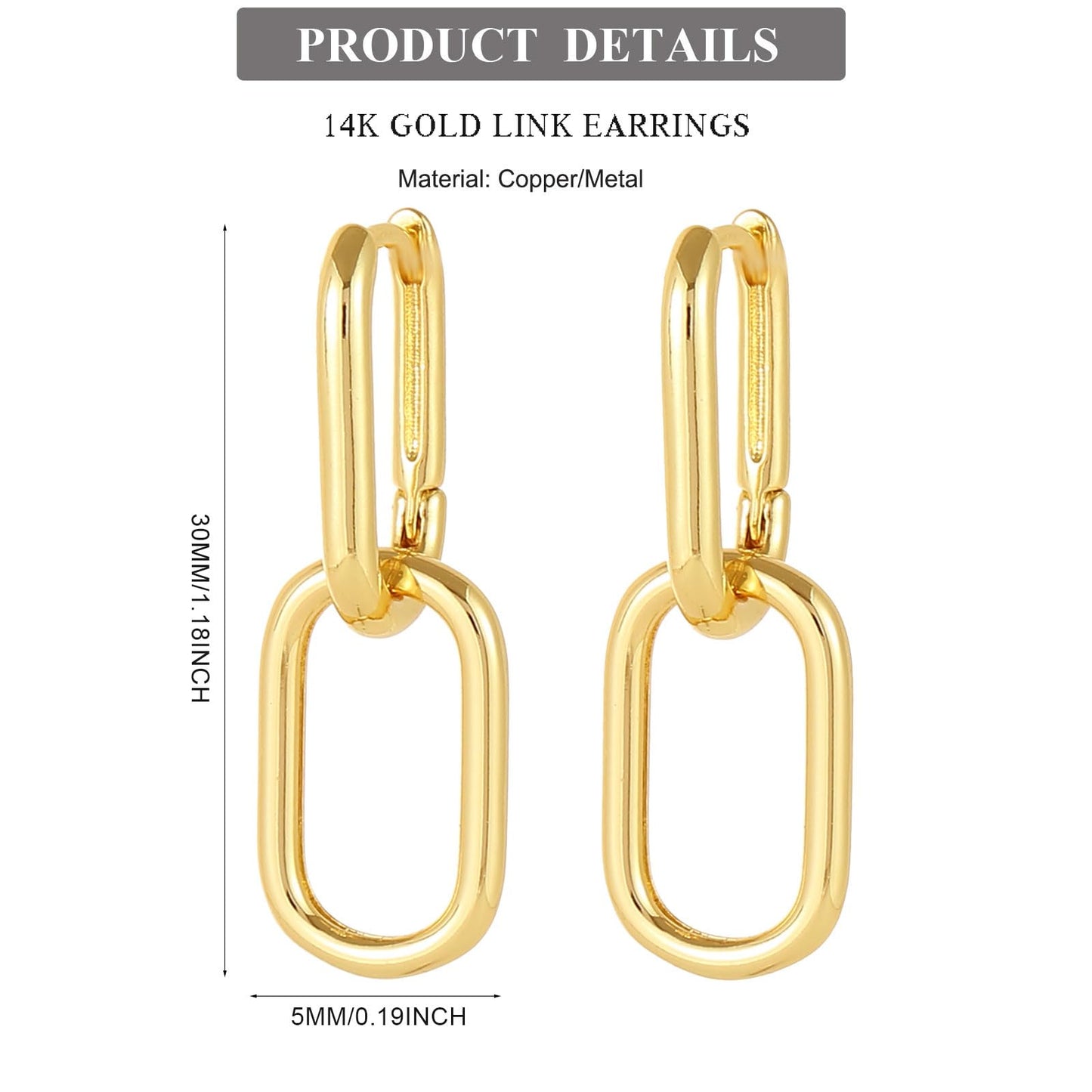 Gold Link Drop Earrings for Women 14K Gold Statement Earrings Paperclip Link Earring Hoops