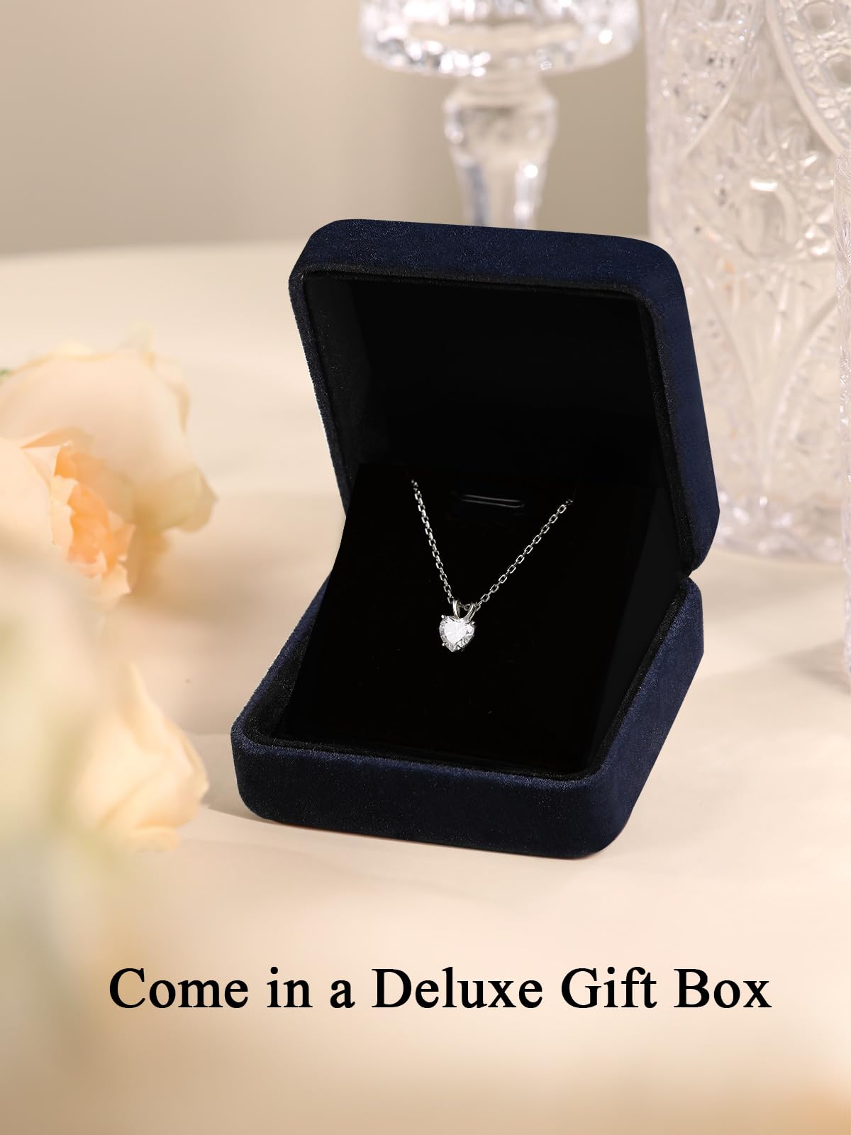 CYW Womens Small Moissanite Simple Heart Necklace 925 Sterling Silver Imitation Diamond Solitaire Pendant Necklace