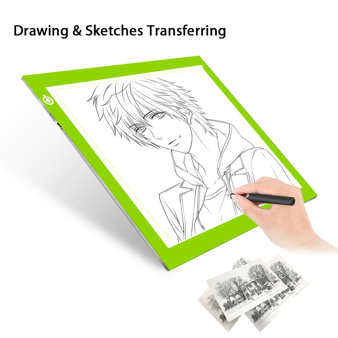 LitEnergy Portable A4 LED Copy Board Light Tracing Box, Green Ultra-Thin Adjustable USB Power Artcraft LED Trace Light Pad for Tattoo Drawing, Streaming, Sketching, Animation, Stenciling
