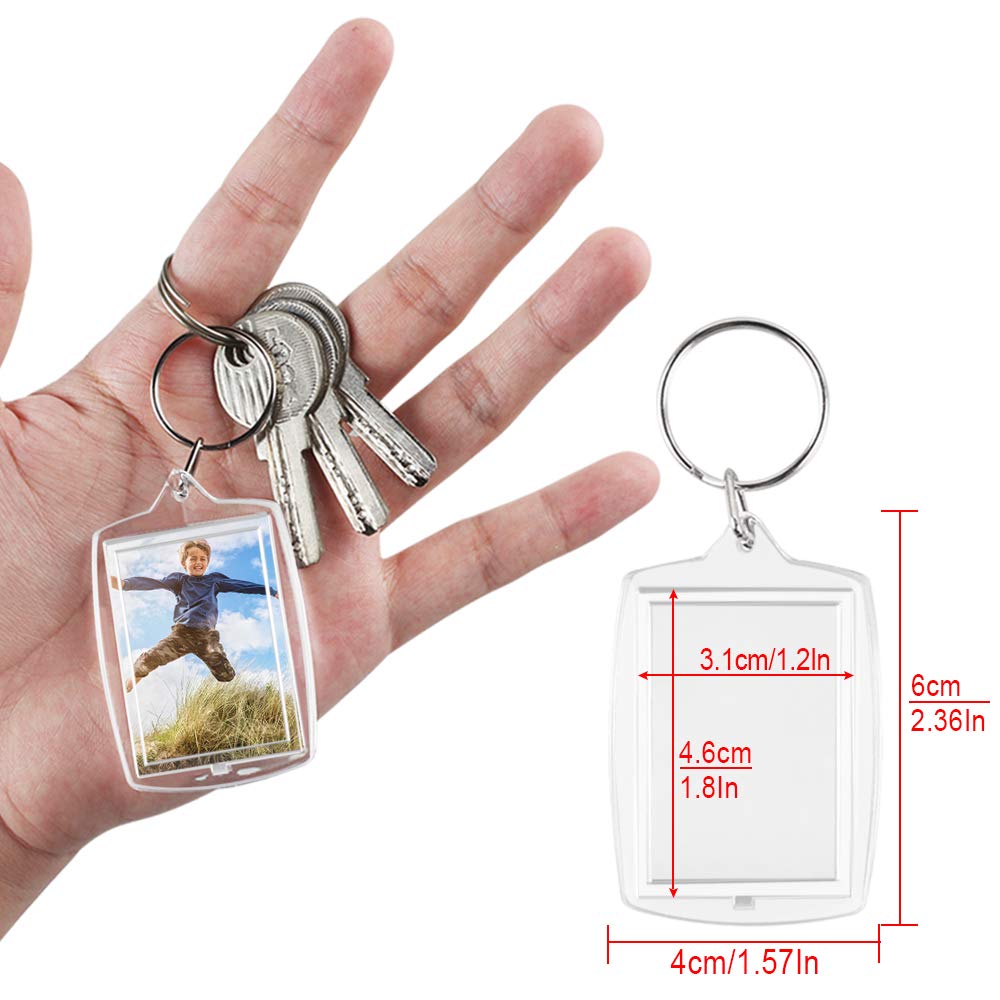 30 PCS Photo Insert Keychains, Acrylic Clear Blank Keyrings Picture Frame Keyring with Split Ring for Personalised Custom and Passport Photo Size, 1.57 Inch by 2.36 Inch