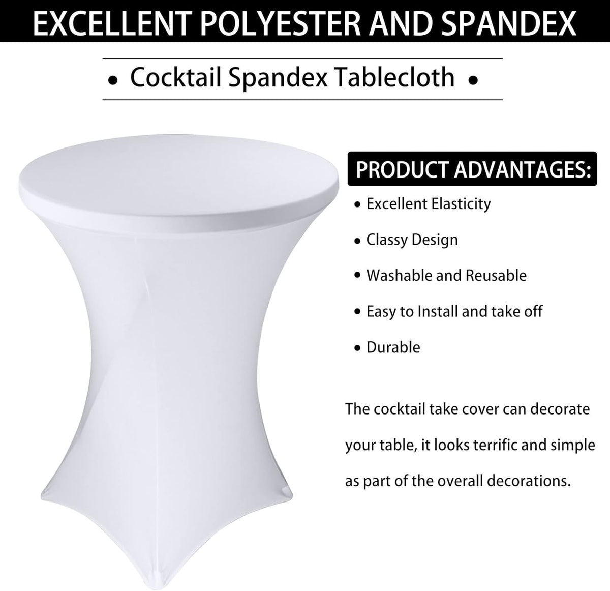 12 Pack Cocktail Spandex Tablecloth 32"x43" Cocktail Table Cover Fitted for High Top Round Table for Bar Wedding Birthday Party Banquet (White)