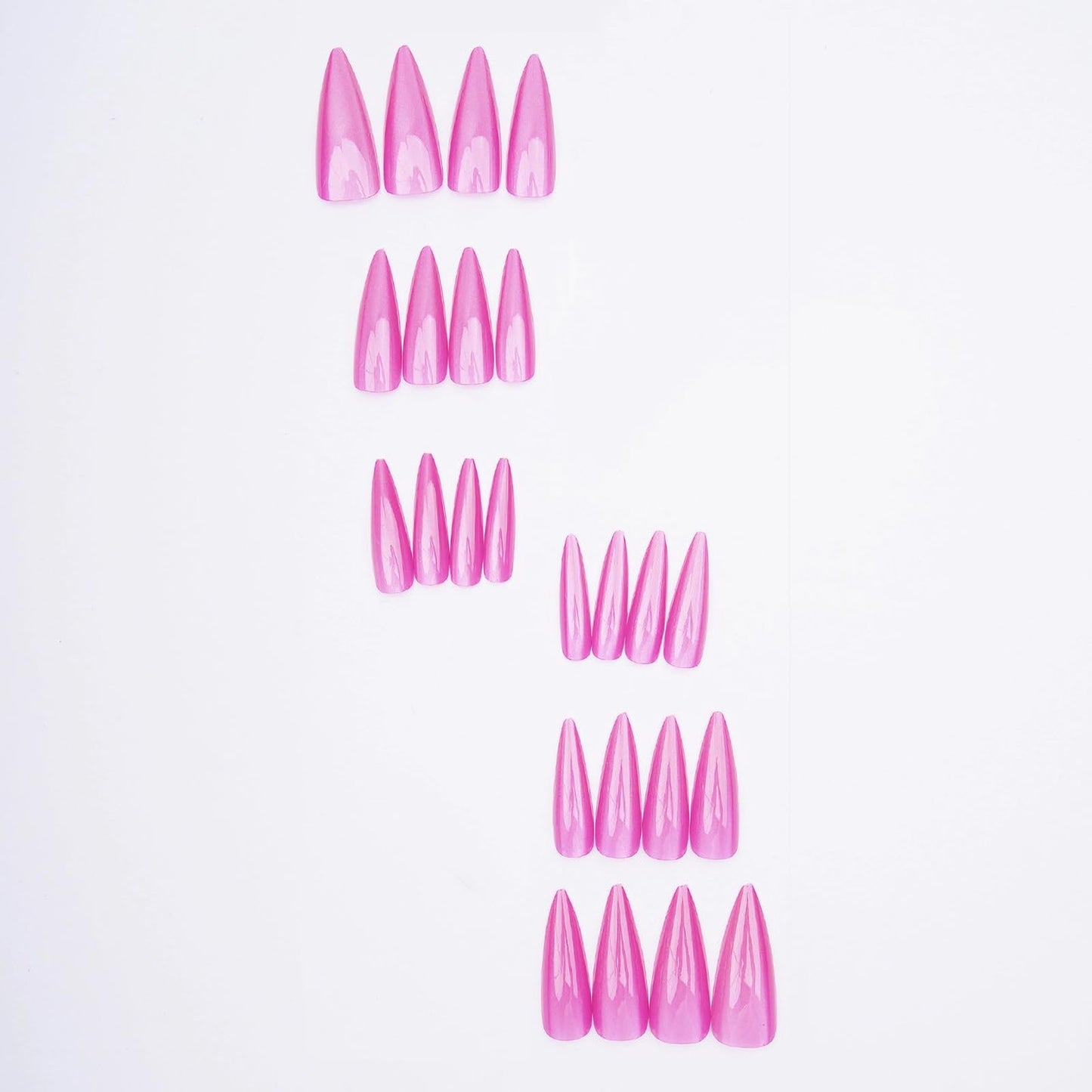 MISUD Press on Nails - Long Stiletto Fake Nails with Bling Glitter, Acrylic Summer Pink Cat Eye Design 24 pcs