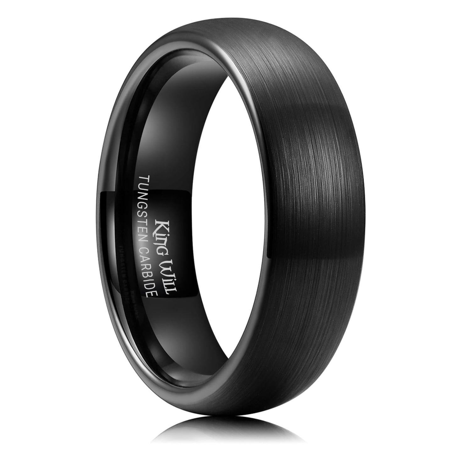 King Will 6mm Black Wedding Band for Men, Domed Brushed Tungsten Rings for Men Women, Comfort Fit, Durable, Size 10.5