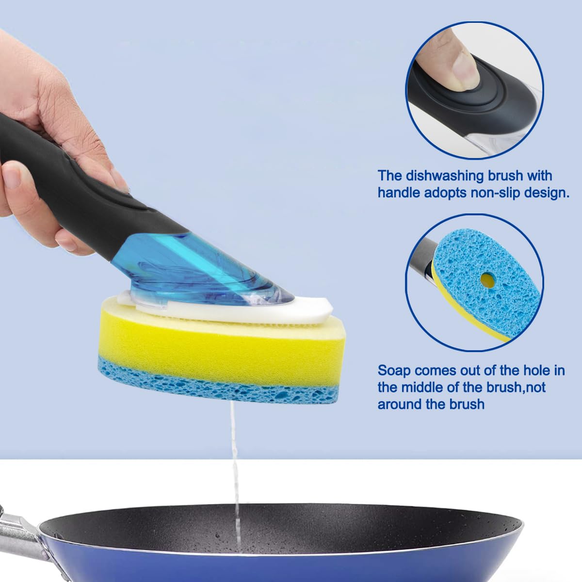 CELOX Dish Sponge with Handle for Pot Pan Sink Cleaning, Soap Dispensing Dish Sponge