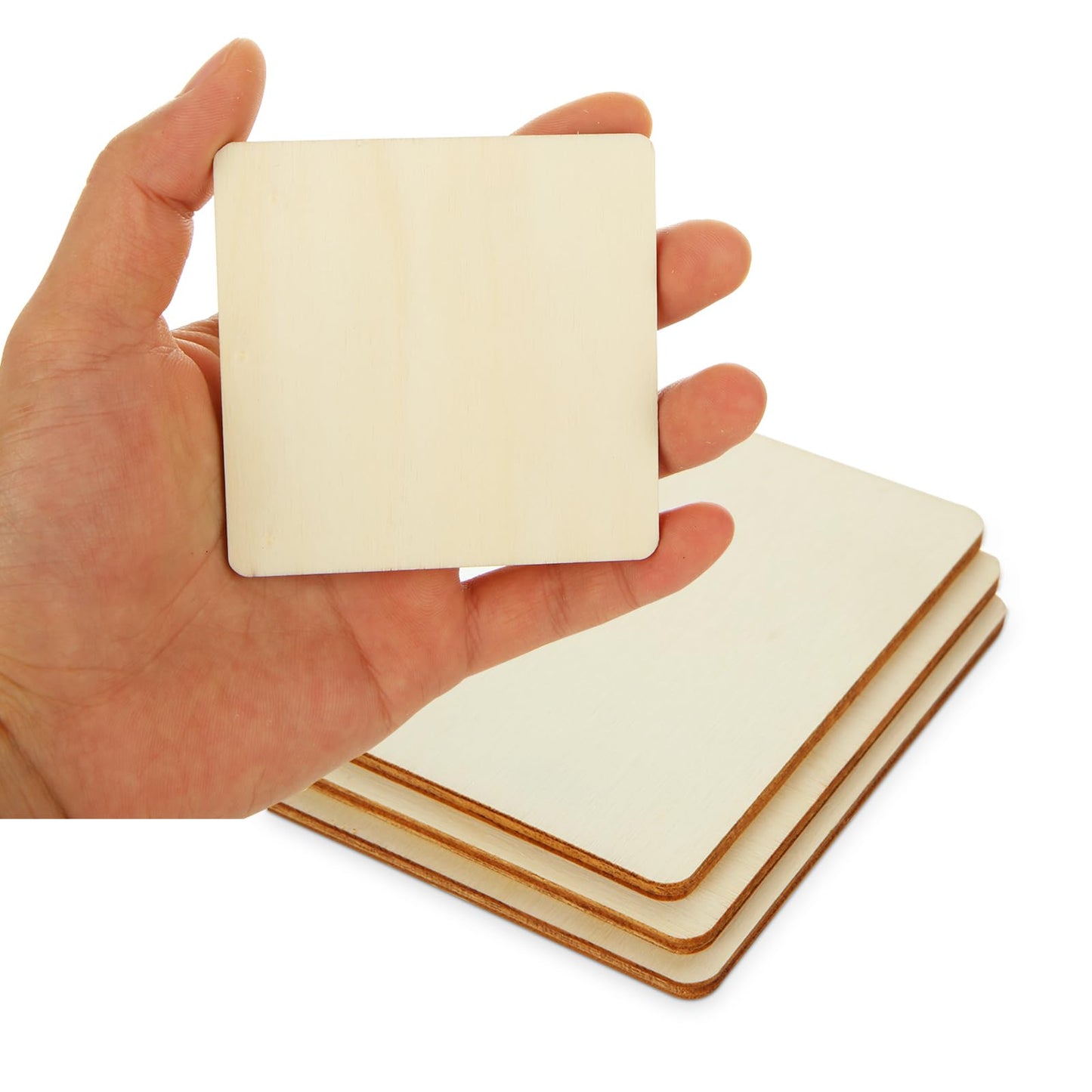 SHUESS 140 Pack Unfinished Wood Squares for Crafts, (3 Sizes, 2", 3", 4") Blank Wooden Pieces for Wood Burning Projects, DIY Crafts, Wood Burning Kit