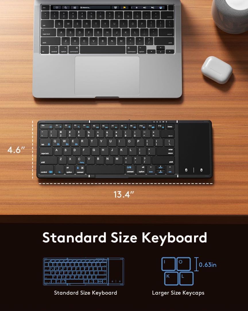 Samsers Foldable Bluetooth Keyboard with Touchpad, Full-Size Wireless Folding Portable Travel Keyboard for iOS Android Windows Mac OS, Support 3 Devices (BT5.1 x 3), Black