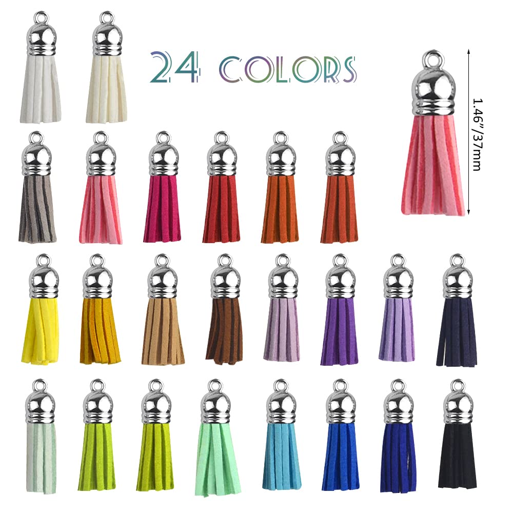 XINMEIWEN 72PCS Key Fob Hardware Set Including 24 Key Fob Hardware with Key Ring 24 Colorful Leather Keychain Tassel and 24 Swivel Snap Hooks for Keychain Making Supplies (6 Colors)