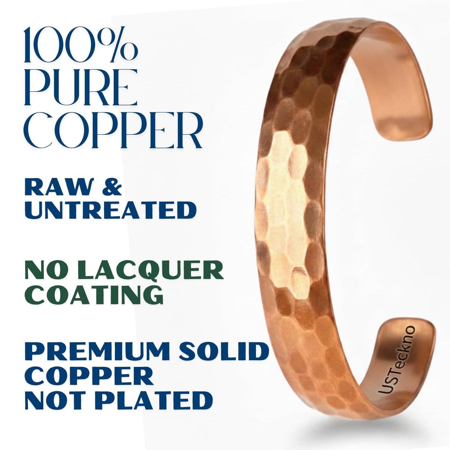 USTeckno Hand Forged 100% Pure Copper Bracelet. Made with Premium Solid High Gauge Copper and Health benefits. Enhance your well-being in style