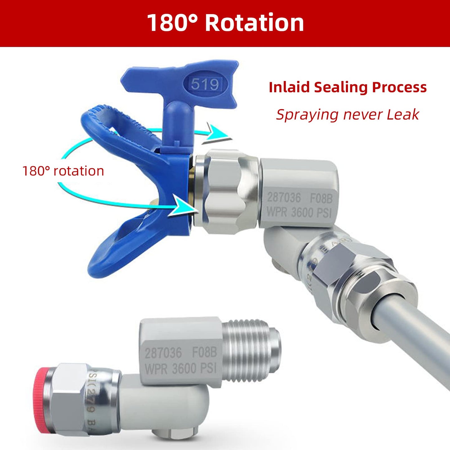 Airless Paint Spray Gun Swivel Joint Compatible with Graco 287036 7/8 Inch Thread 180 Degree Rotation