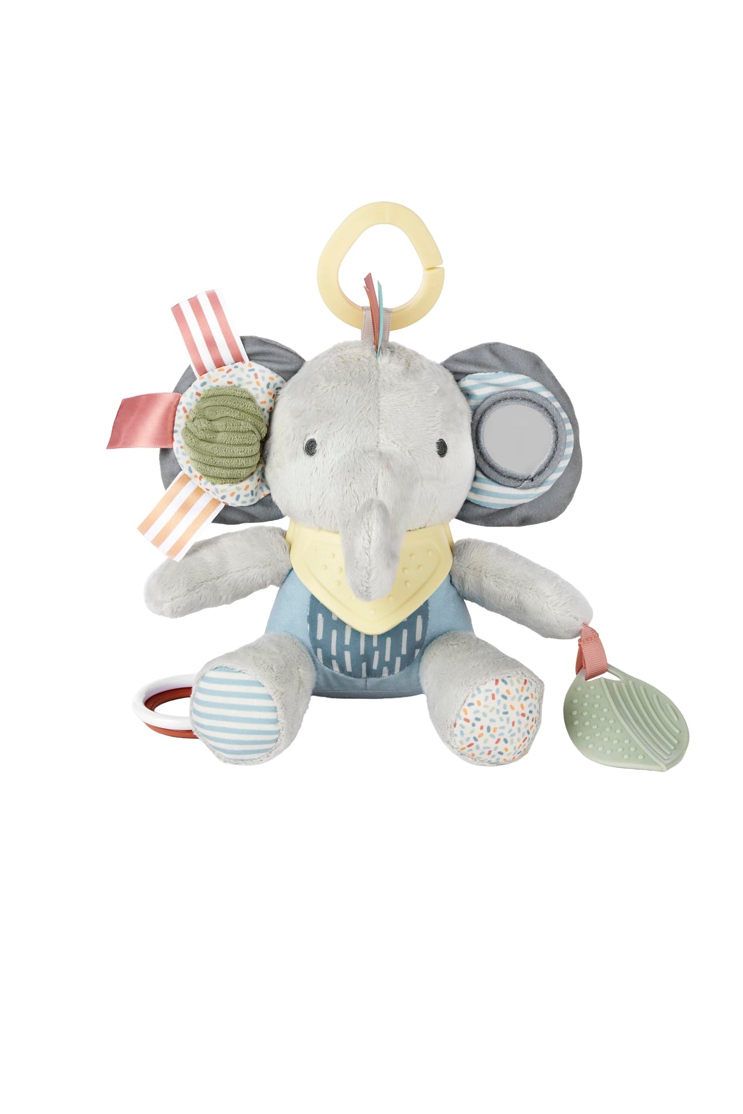 Skip Hop Bandana Buddies Soft Textured Baby Activity and Teething Toy for Multi-Sensory Play with Rattles, Crinkle Sounds, Squeaker and Mirror, Attaches to Stroller and Car Seat, Elephant, Age 0+