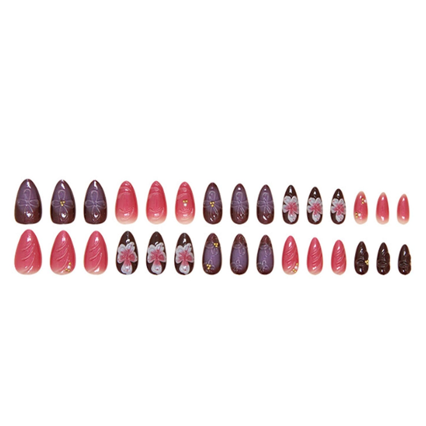 Hkanlre Almond Fake Nude Nails Tips Full Cover False Medium Nails Summer Flower Press on Nails for Women 24PCS