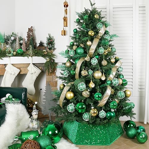 Transform Your Christmas Tree with Sunshine's Sparkling Sequin Tree Skirt - 33.5" Large Size, Christmas Tree Collar for Holiday Home Decor(Green)