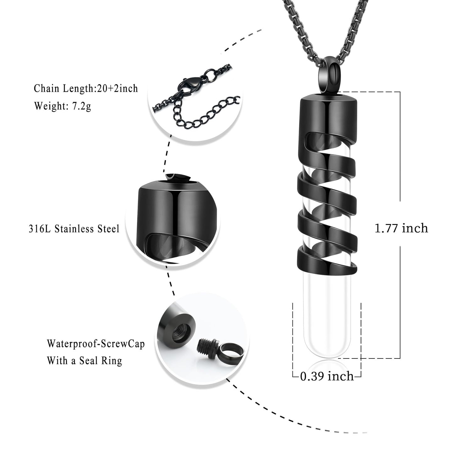 Oinsi Clear Glass Tube Cremation Urn Jewelry Ashes Holder Necklace Keepsake Memorial Pendant Including Box/Fill Kits (Customize-Text/Image)
