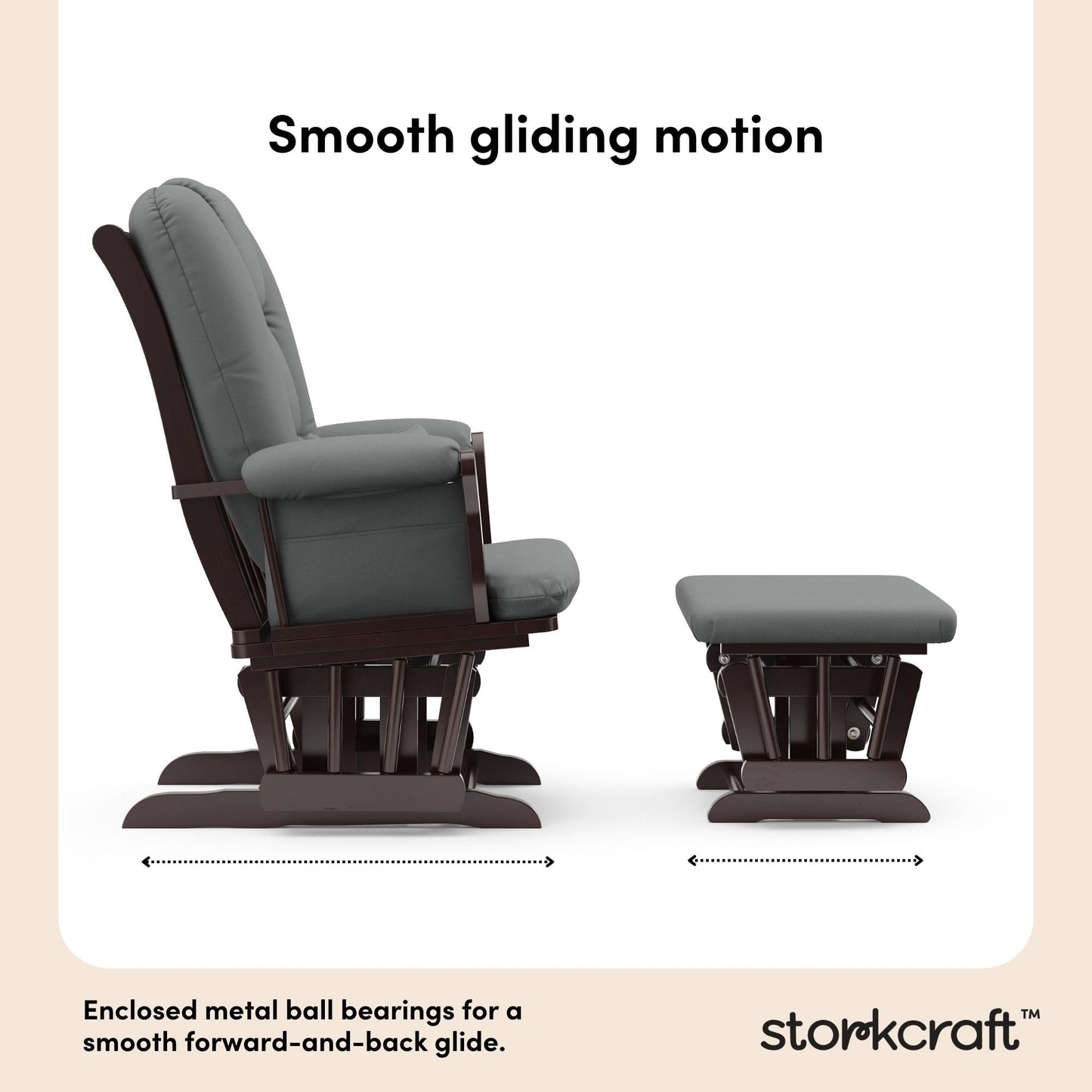 Storkcraft Tuscany Custom Glider and Ottoman with Free Lumbar Pillow (Espresso/Grey) - Cleanable Upholstered Comfort Rocking Nursery Chair with Ottoman