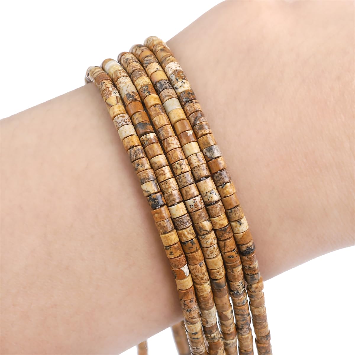 BEADIA Natural Brown Picture Jasper Spacer Beads Caps Flat Round Loose Beads for Beading Jewelry Making 3mmx2mm 38cm