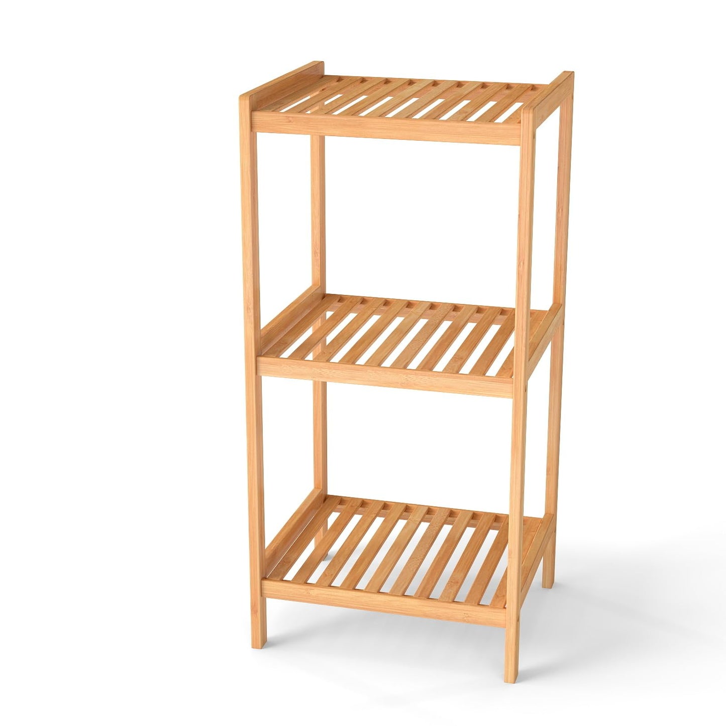 kinbor 3-Tier Bamboo Shelf Freestanding - Space-Saving Bathroom Standing Shelf & Plant Stand, 3 Shelf Bookcase for Kitchen, Living Room, Office (Natural Bamboo, Easy Assembly)