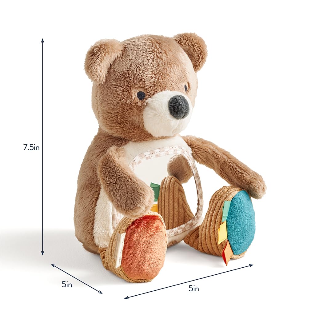 Itzy Ritzy Sensory Tummy Time Toy Mirror - Features Crinkle & Jingle Sounds, Multiple Textures and Mirror for Self-Discovery, Infant Toy for Ages 0 Months and Up, Bear
