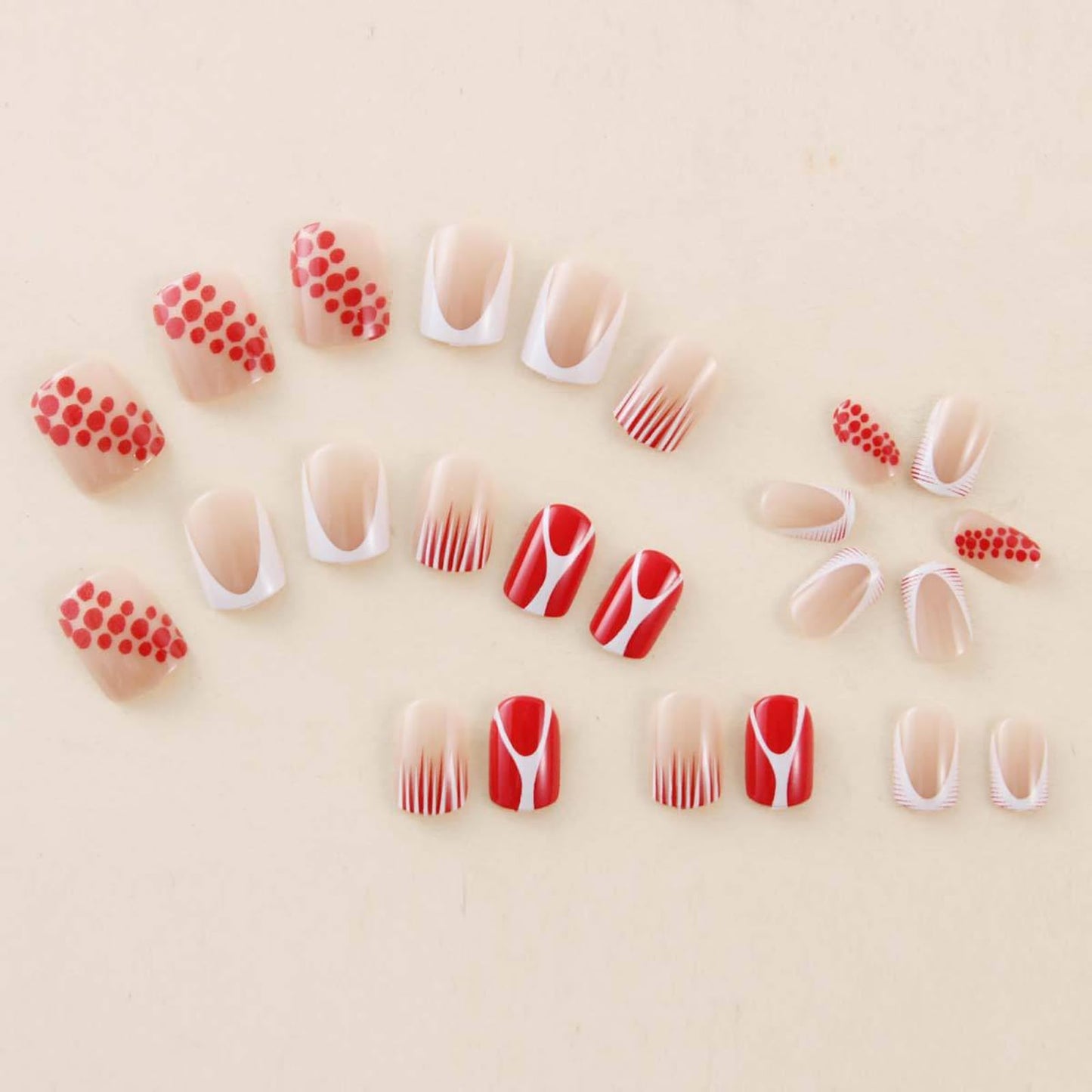 IMSOHOT Red Press on Nails Short Square Fake Nails White French Tips False Nails Squoval Glossy Full Cover Acrylic Stick on Nails for Women Girls 24Pcs