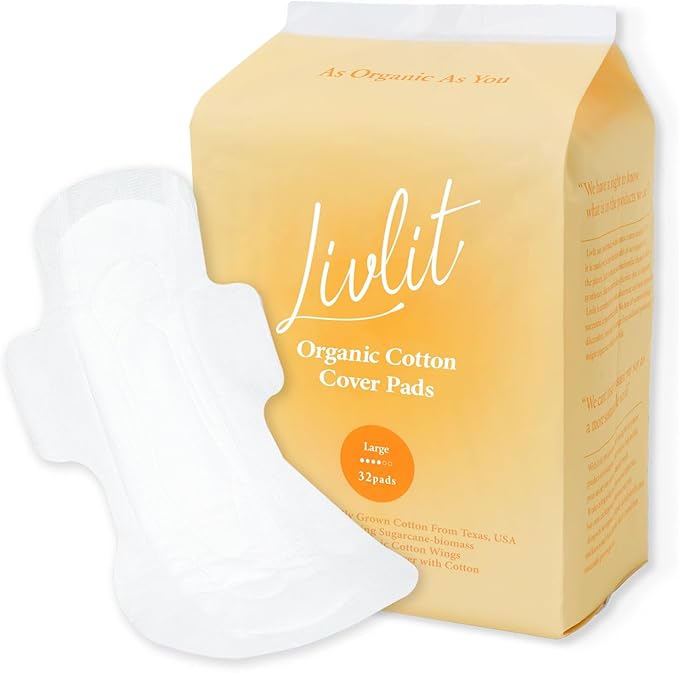 Large Size Ultra Thin Sanitary Pads, 100% Organic Cotton from Texas, Powerful Leak Protection, Unscented, Chlorine Free and Absorbency of Feminine Periods, Pads for Women (32 Count)