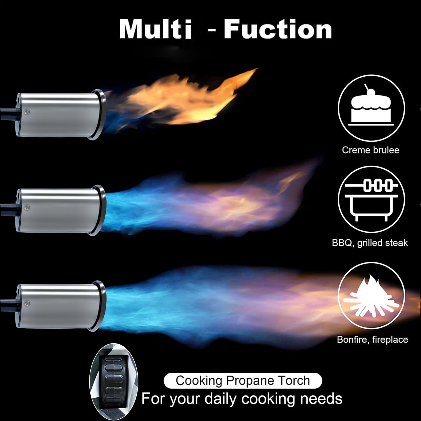 Powerful Cooking Propane Torch Lighter - Culinary Kitchen Torch, Sous Vide, Charcoal Lighters Campfire Starter, Flame Thrower Fire Grill Gun for Searing Steak, Creme Brulee, BBQ(Tank Not Included)