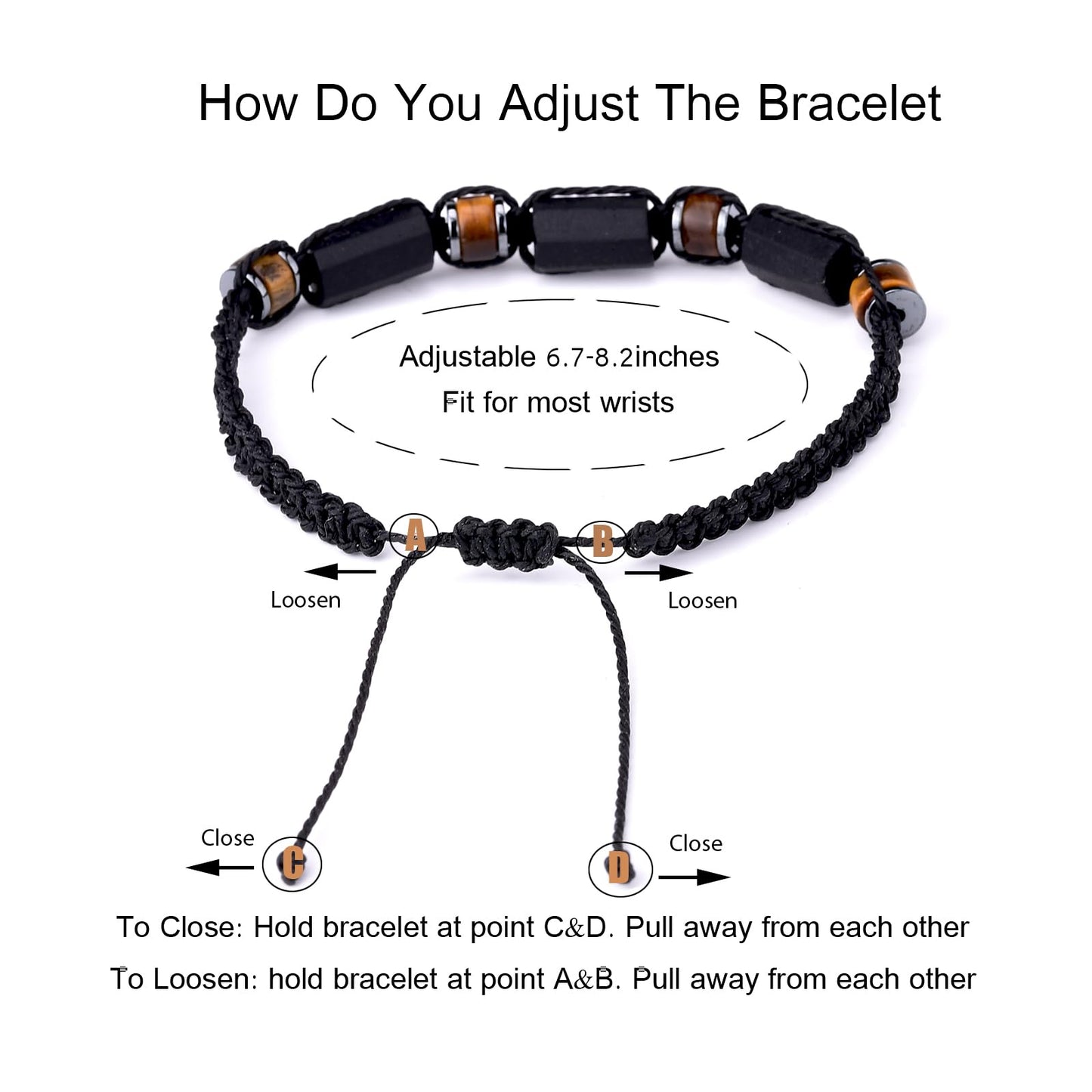 Senxilk Black Tourmaline Bracelet,Tiger eye and Hematite Protection Bracelet for Men Teens Boys Gift Ideas Handmade Wax Rope Braided Adjustable