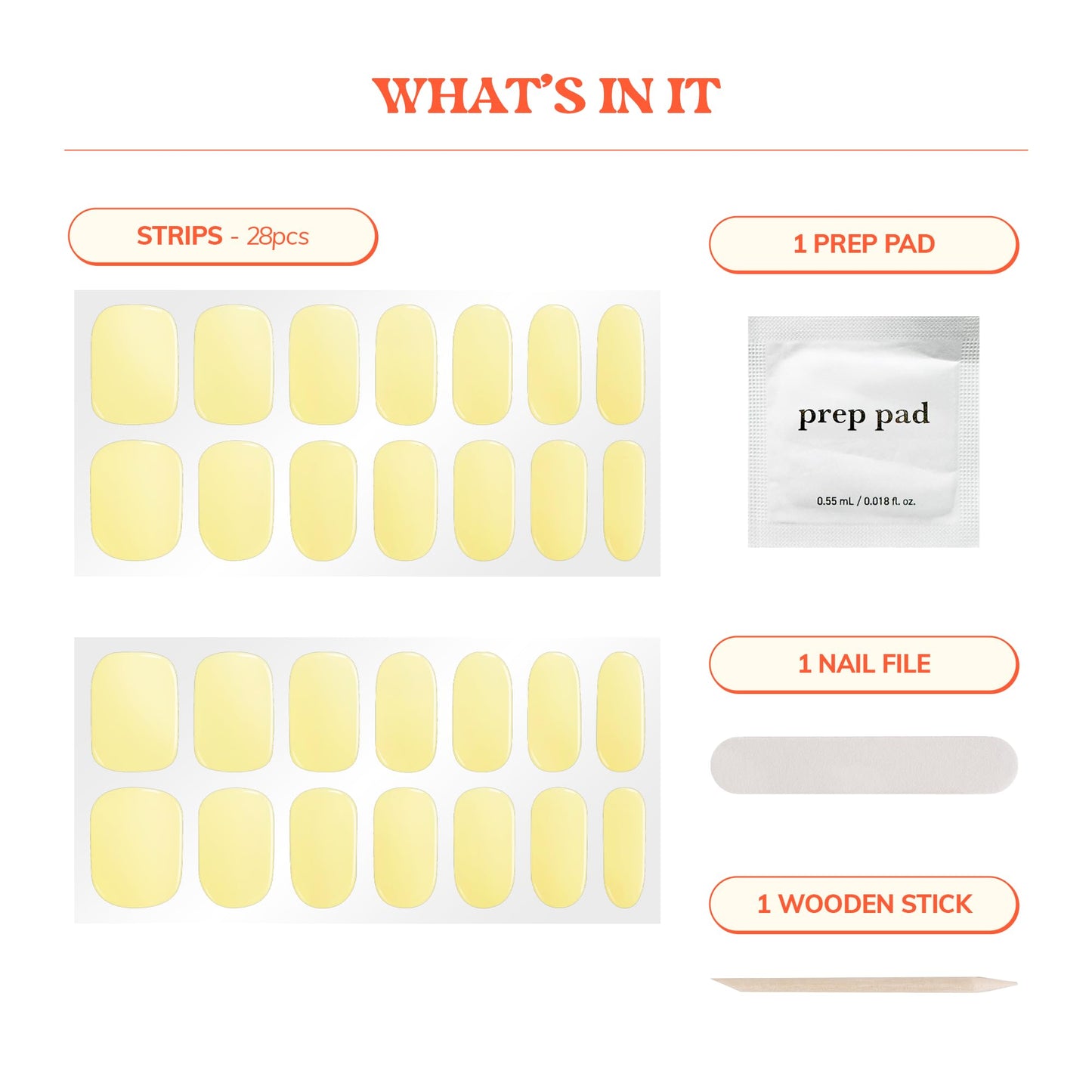 Heyhae Semi Cured Gel Nail Strips | No LED Lamp Needed | Solid, Yellow | Easy Apply & Remove, Salon Quality | Includes 28 Strips, 1 Prep Pads, Nail File & Wooden Stick - Hey, Butter Me Up