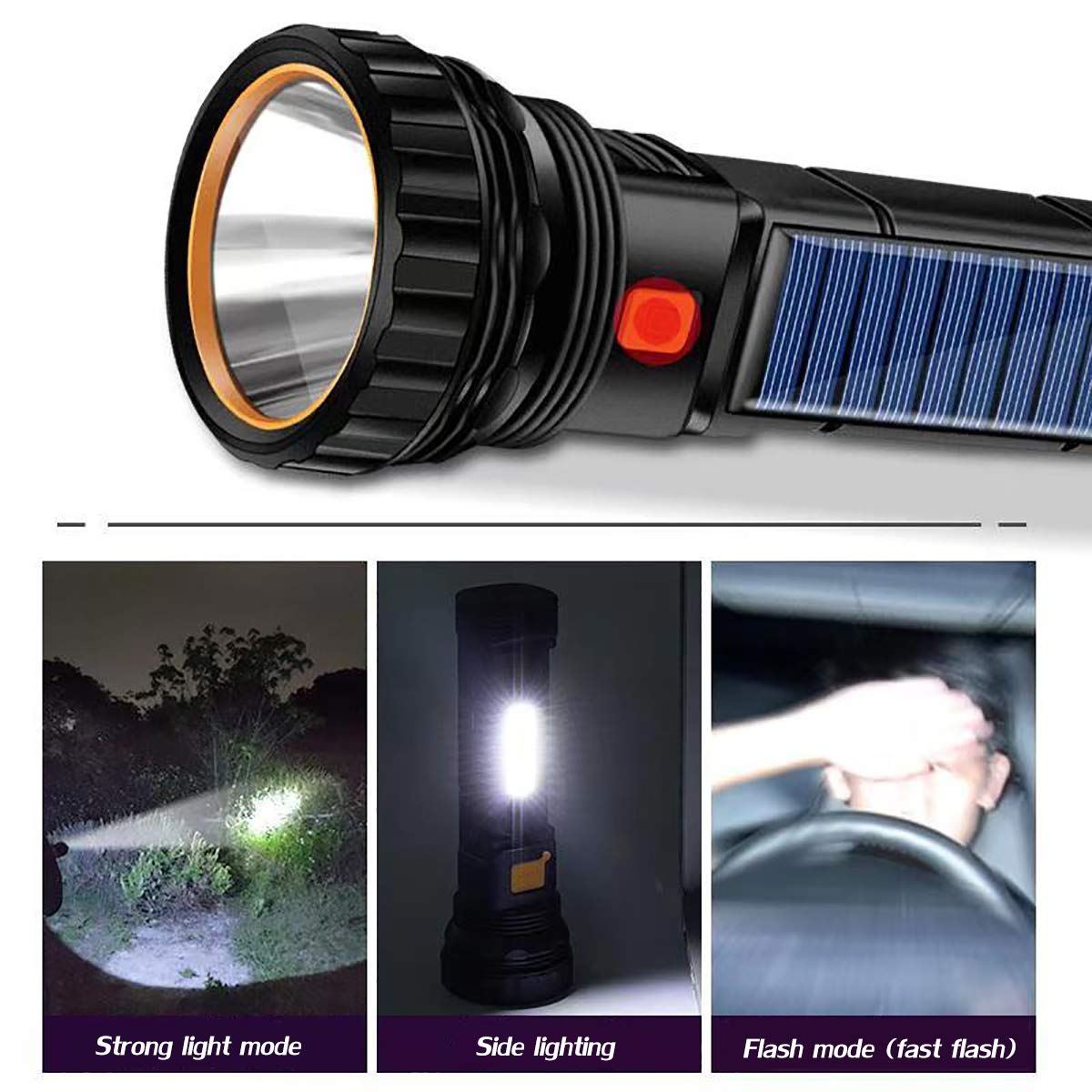 E-SHIDAI Solar Rechargeable Flashlight, Multi Function 1000 Lumens LED Flashlight with Emergency Strobe Light, Handheld LED Flashlights for Home Emergencies Camping