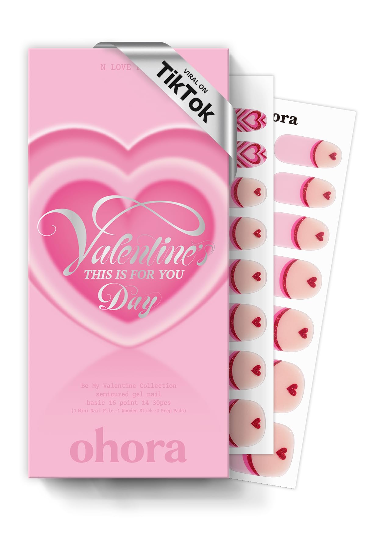 ohora Semi Cured Gel Nail Strips (N Love Puff) - Salon-Quality Valentines Nails, Works with Any Lamps, Long Lasting, Easy to Apply & Remove, Chip Resistant