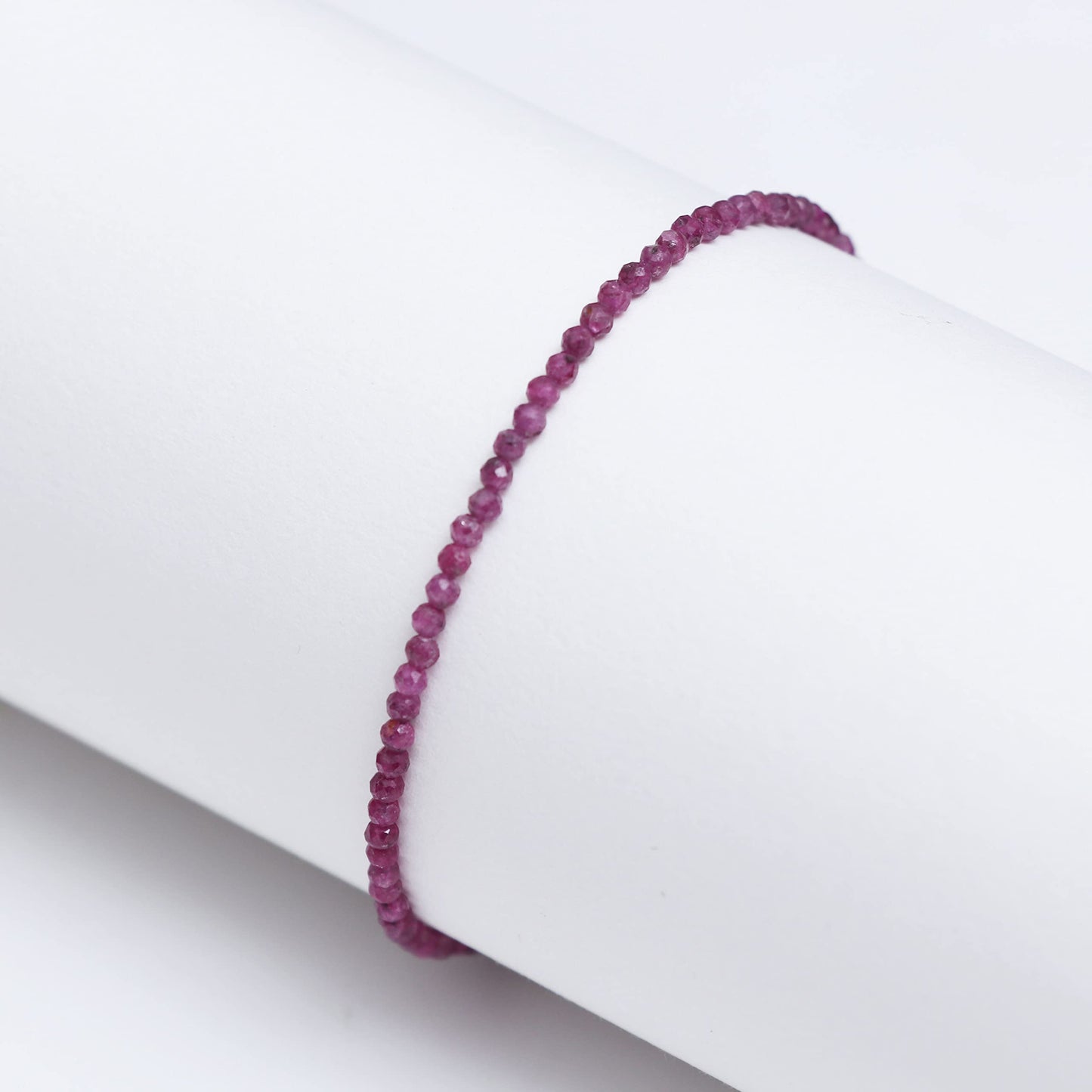 Gempires Handmade Ruby Gemstone Beaded Bracelet for Women | 2.4–2.5 mm Faceted Natural Stone | Adjustable 7+1 Inch Silver Plated Chain | Dainty Minimalist Stacking Jewelry | July Birthstone Gift