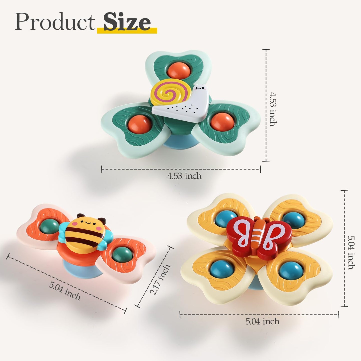 ALASOU 6 PCS Suction Cup Rotating Toys(3 Bee+3 Panda) for Infant and Toddlers