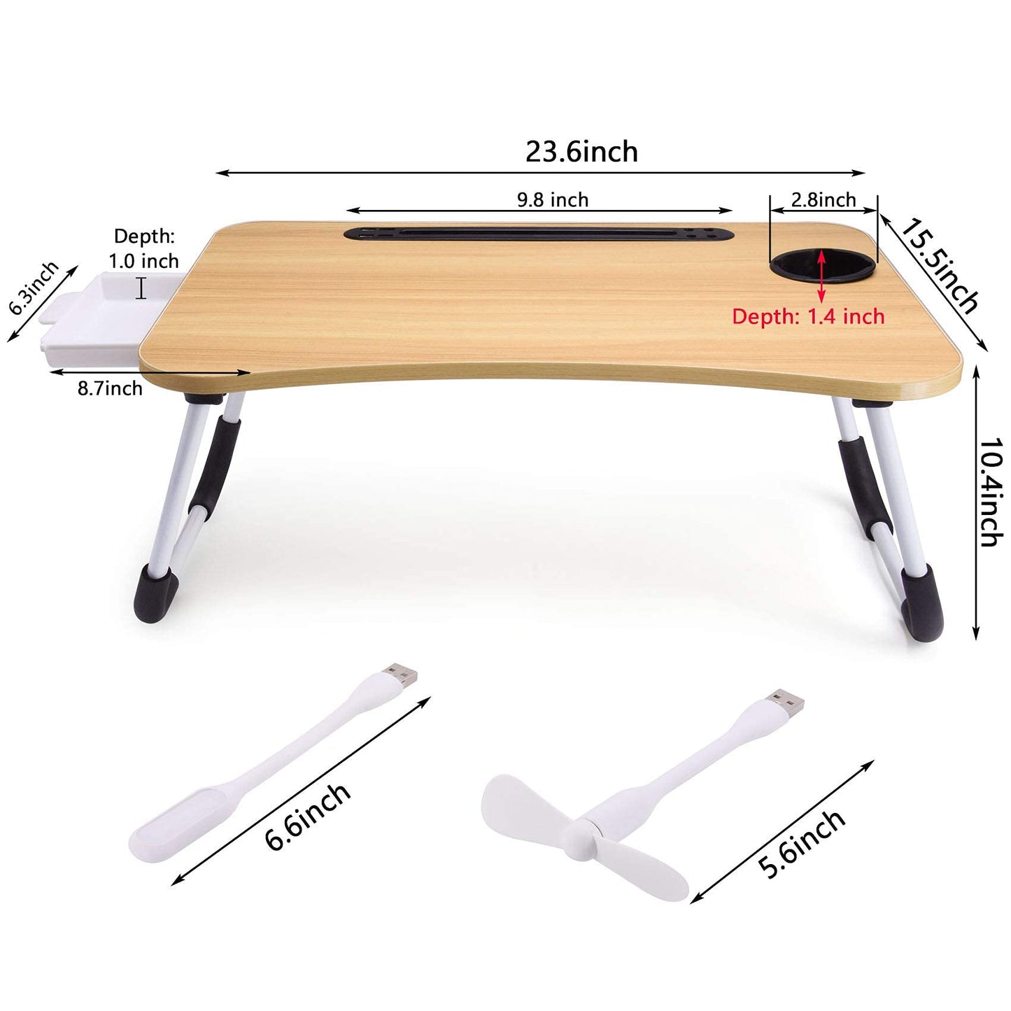 Slendor Lap Desk with Tablet Slot, Foldable Laptop Table with Storage Drawer for Bed，Portable Bed Desk for Laptop, Computer Tray with Cup Holder Notebook Stand Reading Holder for Couch Floor, Walnut
