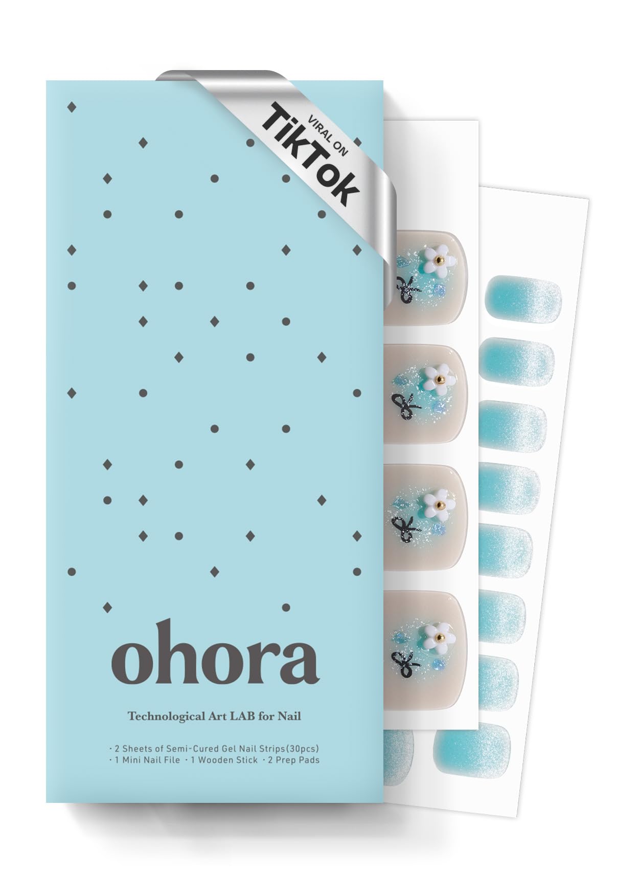 ohora Semi Cured Gel Pedi Strips (P Tanning Bear) - Works with Any Nail Lamps, Salon-Quality, Long Lasting, Easy to Apply & Remove - Includes 2 Prep Pads, Nail File & Wooden Stick