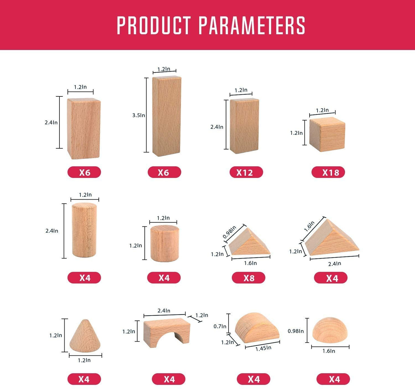 Migargle Wooden Building Blocks Set, 80-Pcs Preschool Stacking Construction Educational Toys for Kids Ages 3+