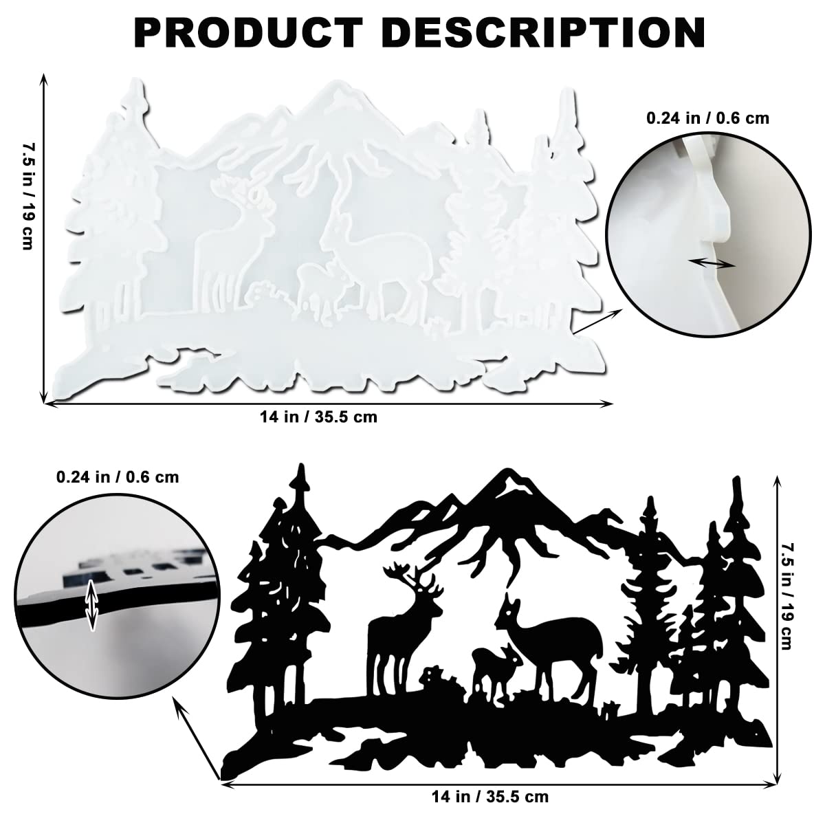 Deers' Family Wall Decor Resin Mold, Deer Wall Art Silicone Mold for Epoxy Resin Casting,Wall Mount Decor DIY Animal Resin Casting Craft