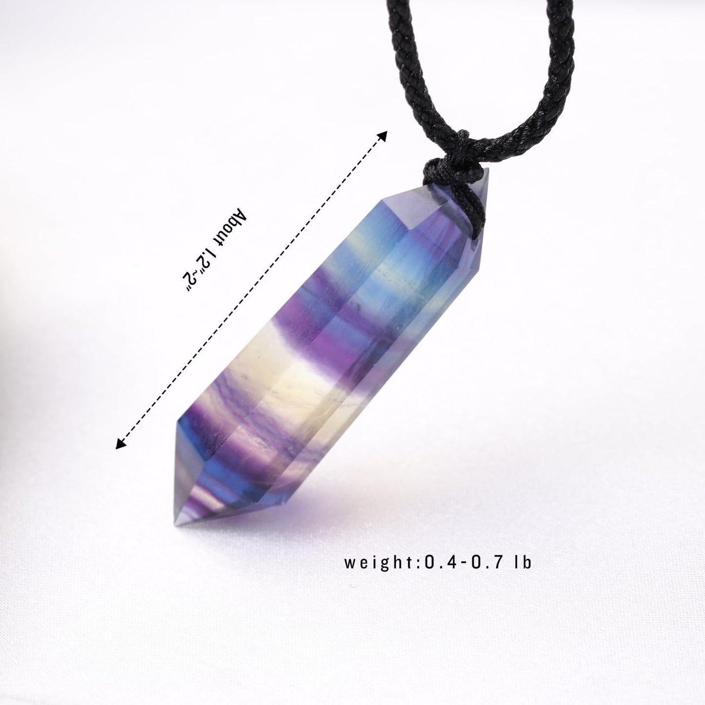 Runyangshi Rainbow Fluorite Healing Crystal Pendants, Double Pointed Natural Crystal Quartz Necklace 6 Faceted Chakra Crystal Wand Stone