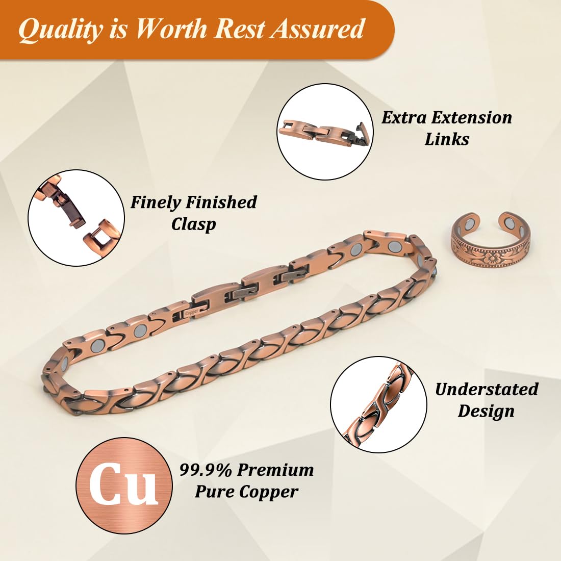 Vicmag Copper Anklet for Women Magnetic Ankle Bracelet with Ultra Strength Magnets 99.9% Solid Copper Gift for Her (Adjustable)