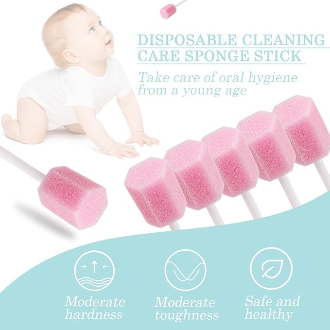 100Pcs Oral Swabs Mouth Cleaning Sponge Sticks Sterile Dental Swabs Disposable Foam Sticks Tooth Care for Adults Children
